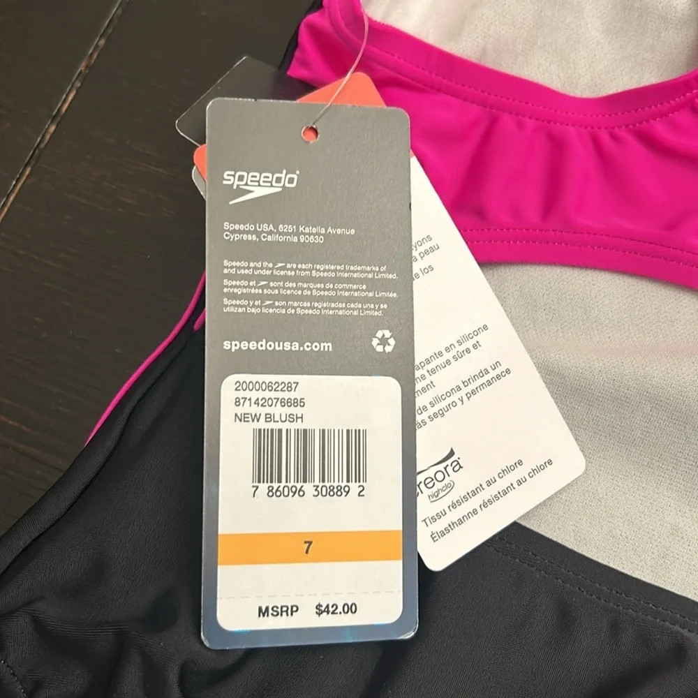 Speedo Big Girl's Swimsuit One Piece Infinity Splice Thick‎ Strap, Blush Size 7